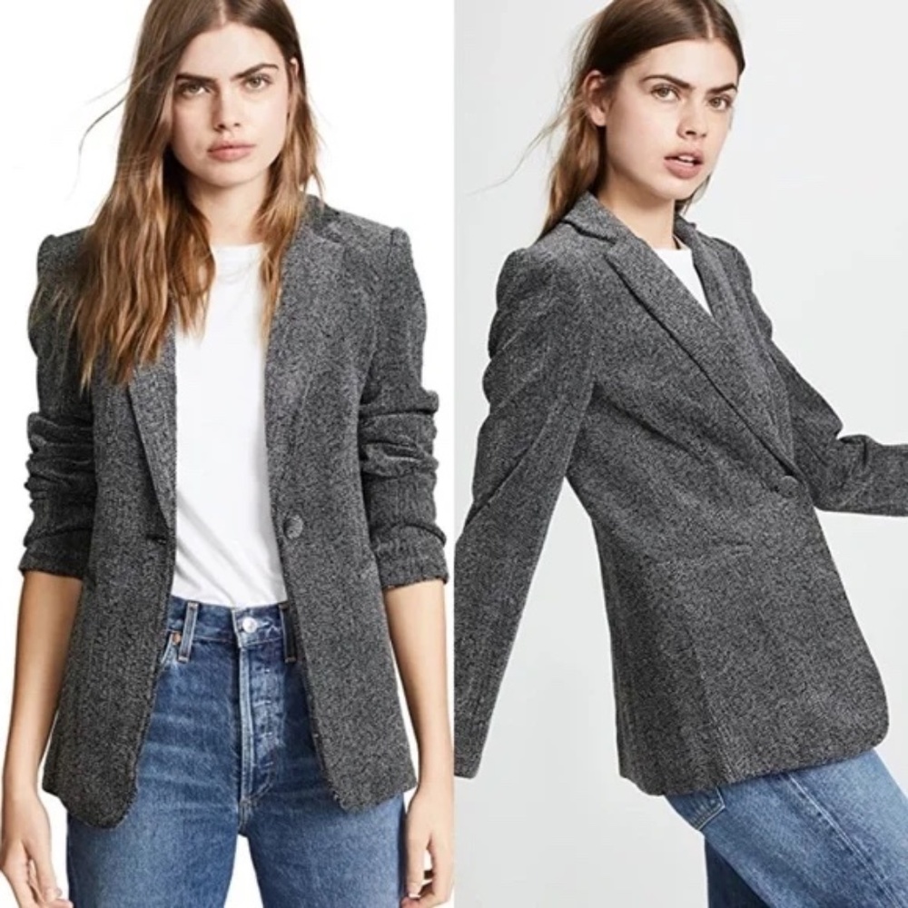 Frame herringbone blazer grey and black